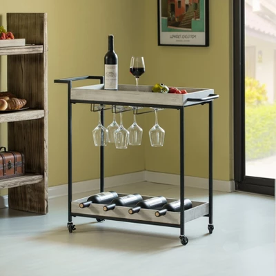 Vintiquewise Metal Wine Bar Serving Cart With Rolling Wheels, Wine Rack, And Glass Holder 1 Vintiquewise Metal Wine Bar Serving Cart With Rolling Wheels, Wine Rack, And Glass Holder