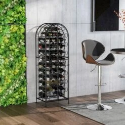 HOMCOM 45-Bottle Modern Wine Organizer Decorative Portable Wrought Iron Wine Rack Jail -Furniture Sale Store GUEST 31c48f1e 1bc8 4c58 8531 620657fb130d