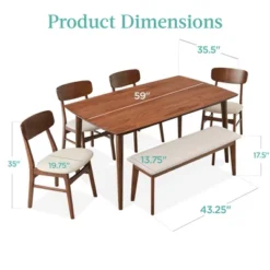 Best Choice Products 6-Piece Mid-Century Modern Dining Set, Upholstered Wooden Table & Chair Set W/ 4 Chairs, Bench -Furniture Sale Store GUEST 320cd4be 67c9 4fc4 a9aa c1d6c32cbe23