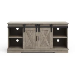 Lavish Home 65-inch TV Stand With Media Console Shelves, Cable Management, And Sliding X-Style Barn Doors, Gray Woodgrain -Furniture Sale Store GUEST 320e293a 72d7 487f 9008 366e13e01b82