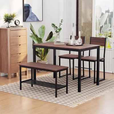 HOMCOM Industrial 4 Piece Dining Room Table Set With Bench Wooden Kitchen Table And Chairs W/ Storage Rack For Kitchen, Dinette, Black/Brown 2 HOMCOM Industrial 4 Piece Dining Room Table Set With Bench Wooden Kitchen Table And Chairs W/ Storage Rack For Kitchen, Dinette, Black/Brown - Image 2