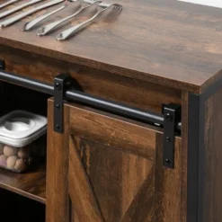 HOMCOM Industrial Sideboard, Buffet Cabinet With Sliding Barn Doors, Storage Cabinets And Adjustable Shelves For Living Room, Home Bar, Rustic Brown -Furniture Sale Store GUEST 3283a990 7c94 4cfa bd43 e834ceabac87