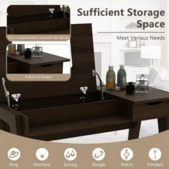 Costway Vanity Table With Flip Mirror Writing Computer Desk Storage Drawer Walnut -Furniture Sale Store GUEST 32ca74b4 8589 4b75 b1e9 0a27833a1ffb
