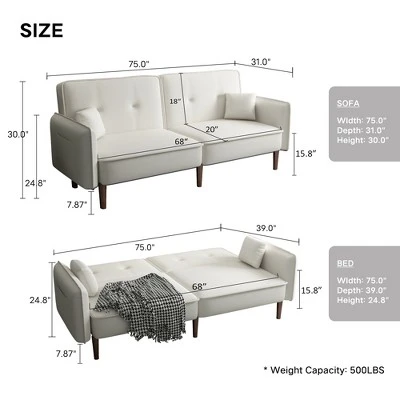 Convertible Futon Sofa Bed With Wooden Legs - ModernLuxe 3 Convertible Futon Sofa Bed With Wooden Legs - ModernLuxe - Image 3
