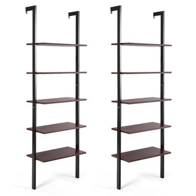 Tangkula 2PCS 5-Tier Ladder Shelf Wood Wall Mounted Display Bookshelf Metal Frame 11 Tangkula 2PCS 5-Tier Ladder Shelf Wood Wall Mounted Display Bookshelf Metal Frame - Image 11