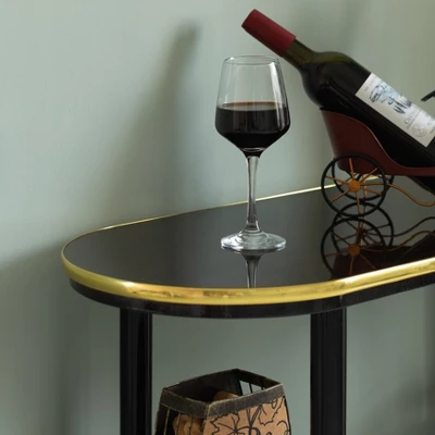 Fabulaxe Modern Display Wooden Console Bar With Tiered Open Shelves, Mini Bar With Wine Storage 2 Fabulaxe Modern Display Wooden Console Bar With Tiered Open Shelves, Mini Bar With Wine Storage - Image 2