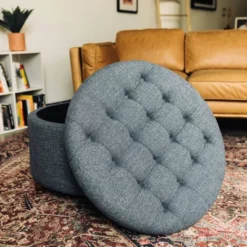 Large Round Tufted Storage Ottoman With Lift Off Lid - WOVENBYRD -Furniture Sale Store GUEST 3473d3e2 3b47 4919 ab6c 5804f3076eb7