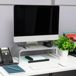 Mind Reader Metal Mesh Monitor Stand And Laptop Riser Silver