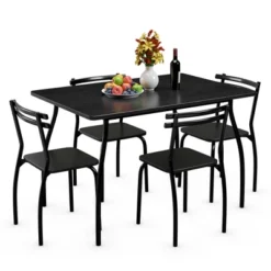 Costway 5 Piece Dining Set Table 30.0" And 4 Chairs Home Kitchen Room Breakfast Furniture Black -Furniture Sale Store GUEST 34febfcc 3b37 4860 b0a5 cc0a2fb9b21f