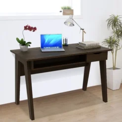 Costway Vanity Table With Flip Mirror Writing Computer Desk Storage Drawer Walnut