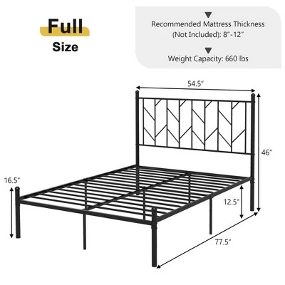 Costway Full/Qween/Twin Size Metal Platform Bed Frame Vintage Headboard Mattress Foundation Black 2 Costway Full/Qween/Twin Size Metal Platform Bed Frame Vintage Headboard Mattress Foundation Black - Image 2