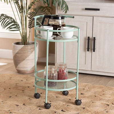 Newell Metal 2 Tier Kitchen Cart Mint Green/Black - Baxton Studio 1 Newell Metal 2 Tier Kitchen Cart Mint Green/Black - Baxton Studio