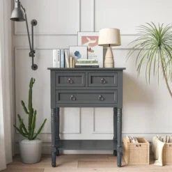 Costway Console Entryway Table W/ 3 Drawers Open Shelf For Hallway Living Room Dark Grey -Furniture Sale Store GUEST 376f00e9 555f 4658 8e12 c4b68f43e83f