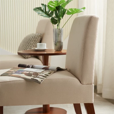 Carl Armless Fabric Upholstered Accent Chair Set Of 2 With Round Wood Side Table Slipper Chairs Sets-Maison Boucle 2 Carl Armless Fabric Upholstered Accent Chair Set Of 2 With Round Wood Side Table Slipper Chairs Sets-Maison Boucle - Image 2