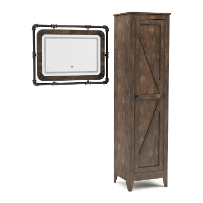2pc Doney Armoire And Led Mirror Set Reclaimed Oak - MiBasics 2 2pc Doney Armoire And Led Mirror Set Reclaimed Oak - MiBasics - Image 2