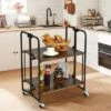 Tangkula 2-Tier Folding Bar Cart Kitchen Serving Island Utility Cart Storage Shelves