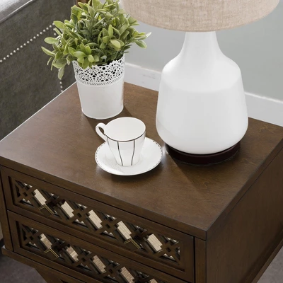 Mirrored Diamond Filigree X Base Nightstand/Table Walnut - Leick Home 10 Mirrored Diamond Filigree X Base Nightstand/Table Walnut - Leick Home - Image 10