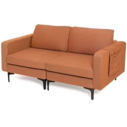 Costway Modern Loveseat Linen Fabric 2-Seat Sofa Couch W/ Side Storage Pocket GreenOrange -Furniture Sale Store GUEST 3bd25c95 54b8 4580 bdcc f1a4b00b62a3
