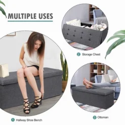 Costway Fabric Folding Storage Ottoman Storage Chest W/Divider Bed End Bench Light GreyDrak GreyNavy -Furniture Sale Store GUEST 3bdddfd2 b7e1 4c72 a11c 511b3826609e