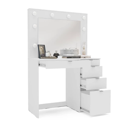 Harper Vanity Table With Lighted Mirror White - Polifurniture 1 Harper Vanity Table With Lighted Mirror White - Polifurniture