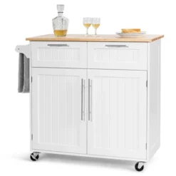 Costway Rolling Kitchen Cart Island Heavy Duty Storage Trolley Cabinet Utility White -Furniture Sale Store GUEST 3da33040 34b0 45ee 8aea e6886299520c