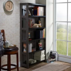 72" Kehoe Transitional Bookcase Dark Gray/Black - HOMES: Inside + Out