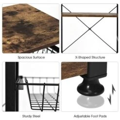 Costway Industrial Kitchen Baker's Rack Microwave Stand Utility Storage Shelf W/ 6 Hooks Steel Black -Furniture Sale Store GUEST 402e62ef 6fd3 488b b918 01a474c65e2b