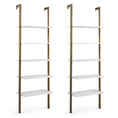 Tangkula 2PCS 5-Tier Ladder Shelf Wood Wall Mounted Display Bookshelf Metal Frame 10 Tangkula 2PCS 5-Tier Ladder Shelf Wood Wall Mounted Display Bookshelf Metal Frame - Image 10
