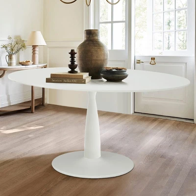 Harris 59'' Artificial Top Oval Dining Table With Pedestal Base In White-The Pop Maison 9 Harris 59'' Artificial Top Oval Dining Table With Pedestal Base In White-The Pop Maison - Image 9