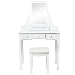 Tangkula LED Vanity Table Makeup Dresser Desk W/Drawers &Cushioned Stool Black/Brown/White 19 Tangkula LED Vanity Table Makeup Dresser Desk W/Drawers &Cushioned Stool Black/Brown/White -Furniture Sale Store GUEST 41016d66 57ab 40f6 95f4 397578237f90