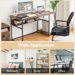 Costway 55'' Computer Desk Home Office PC Workstation W/ Power Outlets & USB Ports Rustic / Black -Furniture Sale Store GUEST 411ffc1c 7914 4cf5 bd5a 9371495ab02b