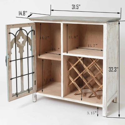 LuxenHome Distressed White And Gray Wood 1-Door Storage Wine Cabinet 5 LuxenHome Distressed White And Gray Wood 1-Door Storage Wine Cabinet - Image 5