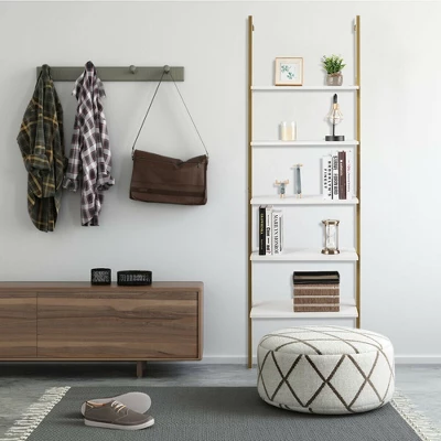 Tangkula 2PCS 5-Tier Ladder Shelf Wood Wall Mounted Display Bookshelf Metal Frame 3 Tangkula 2PCS 5-Tier Ladder Shelf Wood Wall Mounted Display Bookshelf Metal Frame - Image 3