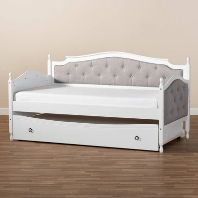 Twin Marlie Upholstered Daybed With Trundle Gray/White - Baxton Studio 5 Twin Marlie Upholstered Daybed With Trundle Gray/White - Baxton Studio - Image 5
