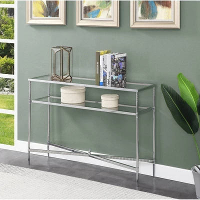 Tudor Console Table With Shelf Clear Glass/Chrome - Breighton Home 1 Tudor Console Table With Shelf Clear Glass/Chrome - Breighton Home