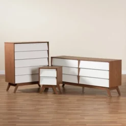 3pc Hildon Two-Tone Wood Storage Set White/Walnut Brown - Baxton Studio -Furniture Sale Store GUEST 43954d0f 9c78 4b21 95ae 2aad557e093f