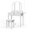 Costway Makeup Table Stool Set Tri Folding Mirror Vanity WhiteBlack