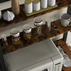 HOMCOM Kitchen Bakers Rack, Microwave Stand, Coffee Bar With Adjustable Shelves, 4 Hooks For Spices, Pots And Pans, Rustic Brown 8 HOMCOM Kitchen Bakers Rack, Microwave Stand, Coffee Bar With Adjustable Shelves, 4 Hooks For Spices, Pots And Pans, Rustic Brown -Furniture Sale Store GUEST 44be7c40 2da8 4784 bb0c 5f6014b9af81