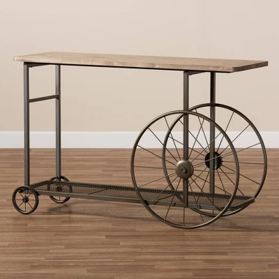 Terence Vintage Industrial Natural Wood And Metal Wheeled Console Table Black - Baxton Studio 6 Terence Vintage Industrial Natural Wood And Metal Wheeled Console Table Black - Baxton Studio - Image 6
