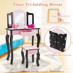 Costway Kid Vanity Set Wooden Makeup Table Stool Tri-Folding Mirror Leopard Print Pink 15 Costway Kid Vanity Set Wooden Makeup Table Stool Tri-Folding Mirror Leopard Print Pink -Furniture Sale Store GUEST 4570fa81 c273 46d6 a114 01f966157950