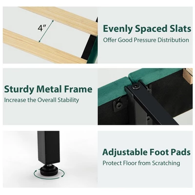 Costway Upholstered Platform Bed Frame Adjustable Headboard Footboard Modern Green 9 Costway Upholstered Platform Bed Frame Adjustable Headboard Footboard Modern Green - Image 9