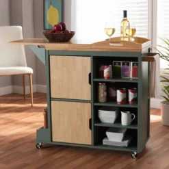 Dorthy Two-Tone Wood Kitchen Cart Green/Natural - Baxton Studio -Furniture Sale Store GUEST 4693bad5 ba38 41cb b779 d318c9e87544