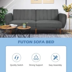 Costway Convertible Futon Sofa Bed Adjustable Couch Sleeper W/ Wood Legs NavyGreyYellow -Furniture Sale Store GUEST 48088581 845c 4cd4 bb96 ff5e9dd30d2c