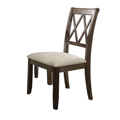 Set Of 2 26" Claudia Dining Chairs Beige Linen/Salvage Brown - Acme Furniture 4 Set Of 2 26" Claudia Dining Chairs Beige Linen/Salvage Brown - Acme Furniture - Image 4