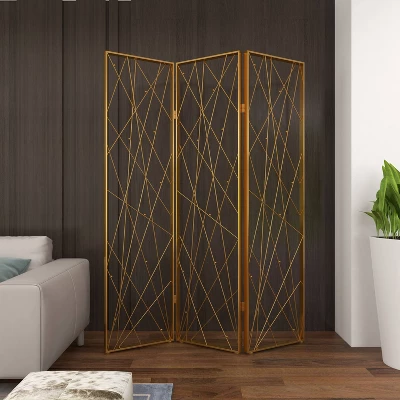 Glam Metal Geometric Room Divider Screen Gold - Olivia & May 6 Glam Metal Geometric Room Divider Screen Gold - Olivia & May - Image 6
