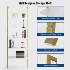 Tangkula 2PCS 5-Tier Ladder Shelf Wood Wall Mounted Display Bookshelf Metal Frame 17 Tangkula 2PCS 5-Tier Ladder Shelf Wood Wall Mounted Display Bookshelf Metal Frame -Furniture Sale Store GUEST 4a128eda 841c 49fd b486 980b67bccf56