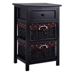 Costway Black Night Stand 3 Tiers 1 Drawer Bedside End Table Organizer Wood W/2 Baskets -Furniture Sale Store GUEST 4aad9b5e 0eb1 4833 a93c d4d06ae124ab