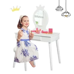 Costway Kids Vanity Makeup Table & Chair Set Make Up Stool Play Set For Children -Furniture Sale Store GUEST 4ad2da39 f72b 4a88 b12c 0030da7e0fa8