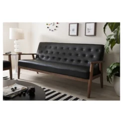 Sorrento Mid-Century Retro Modern Faux Leather Upholstered Wooden 3 Seater Sofa - Baxton Studio -Furniture Sale Store GUEST 4bf4f387 2a0a 4594 8352 3044b1e5bbc1