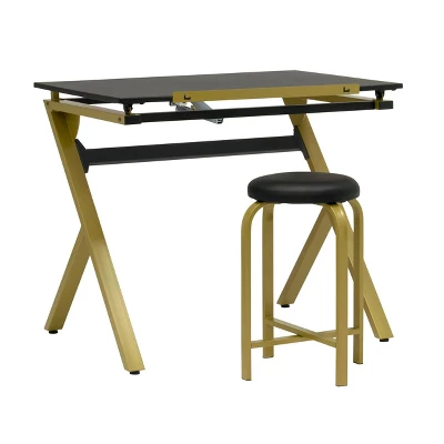 2pc Stellar Drawing Table With 36" Adjustable Top With Stool Set Black/Gold - Studio Designs 5 2pc Stellar Drawing Table With 36" Adjustable Top With Stool Set Black/Gold - Studio Designs - Image 5